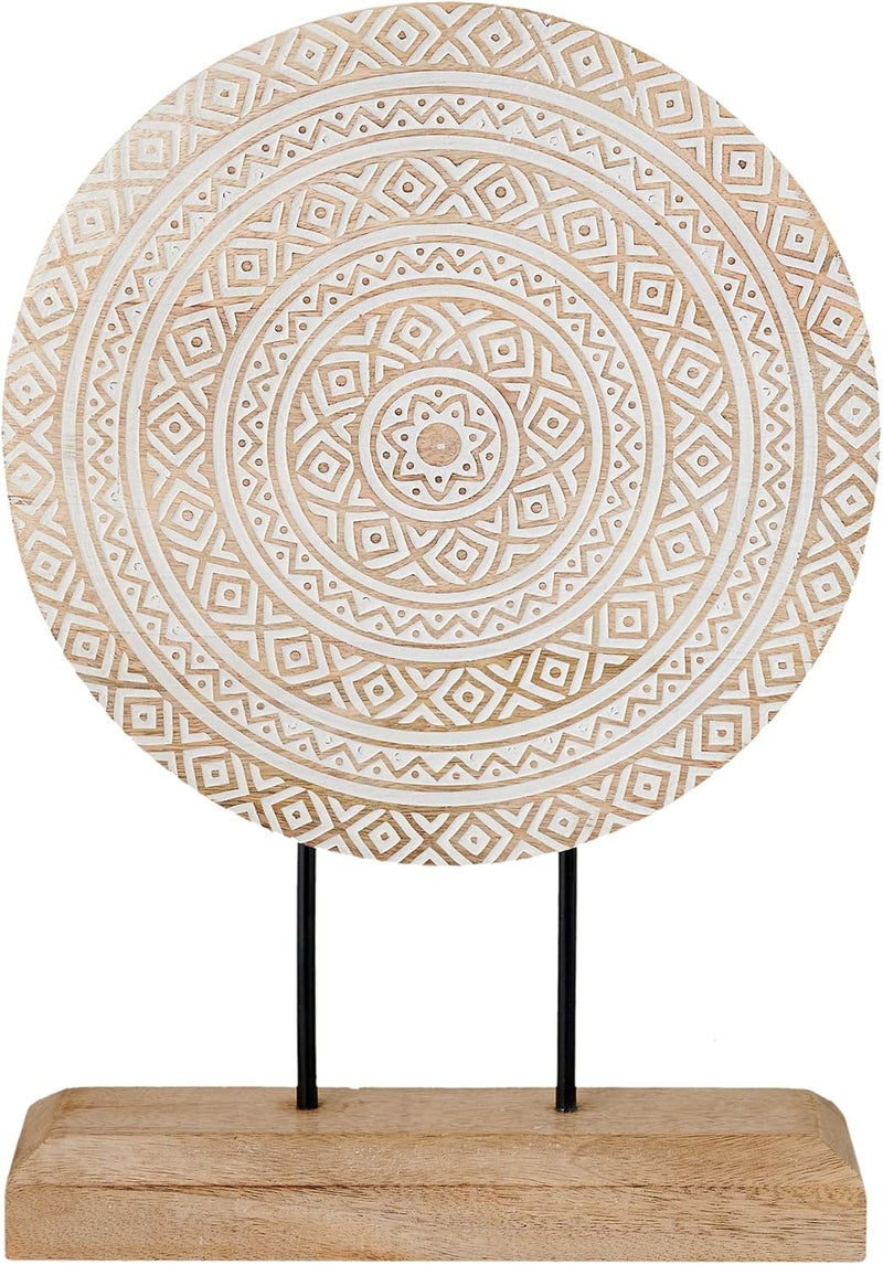 Eximious India Housewarming Gifts Farmhouse Table Sculpture Home Decor Statue Mandala Carved for Modern Home 10" x 14", Living Room, Fireplace Mantel Shelf, Table and Entryway Decor Stand (Design 1) - Image 1